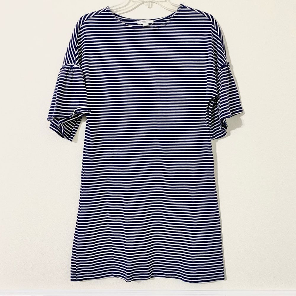 BeachLunchLounge Oversized Navy White Striped Shift Dress Bell Sleeve